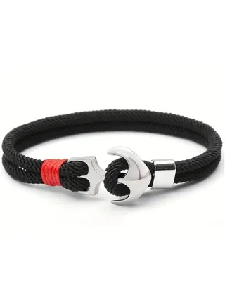 Vintage Style Multilayer Anchor Rope Bracelet for Men Women, Novelty Fashion Bracelet (BLACK) 