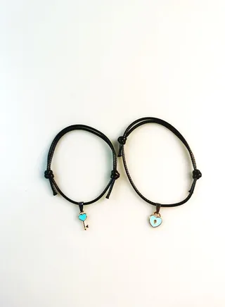 2-Piece Key And Lock Charm Bracelet blue 