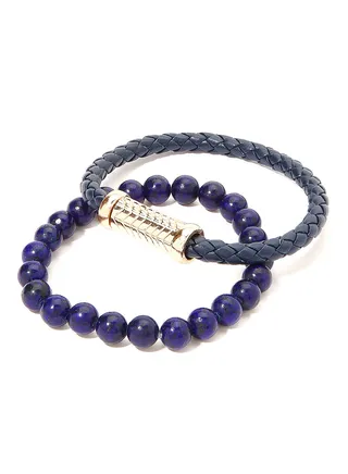 Set of 2 Leather and Beads Bracelet 