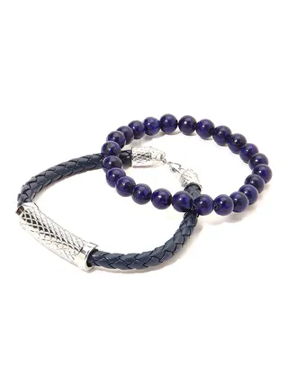 Set of 2 Leather and Beads Bracelet 