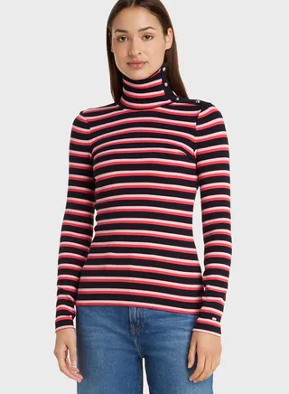 High Neck Striped Sweater