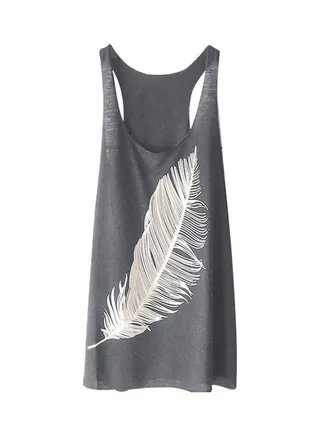 Feather Printed Tank Top Grey/White 