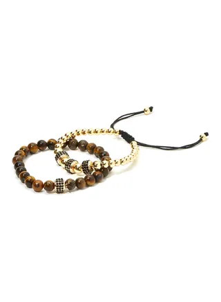 Set of 2 Exquisite Designs with Tiger's Eye Beads Bracelet 