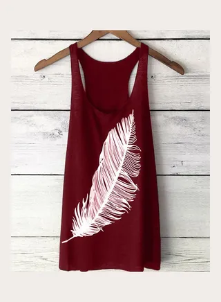 Feather Printed Tank Top Jujube Red/White 
