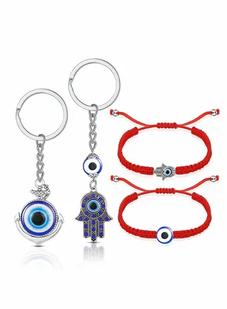 4 Pieces Evil Eye Hand Kabbalah Bracelets, Turkish Blue Evil Eye Keychain Hanging Amulet Decor for Protection Luck 