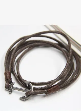 Anchor Charm Leather Wrap Bracelet 