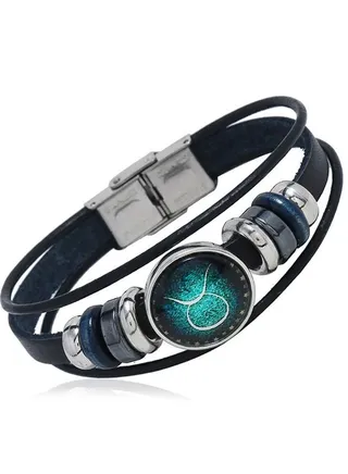 Constellations Leather Zodiac Sign With Beads Punk Bracelet (Taurus) 