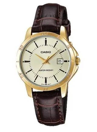 Women's Water Resistant Leather Analog Watch-LTP-V004GL-9AUDF - 35 mm - Brown 