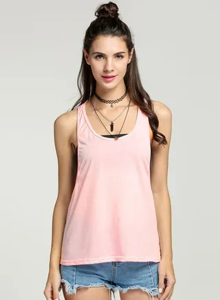 Loose Gym Fitness Side Split Solid Casual Sports Vest Pink 