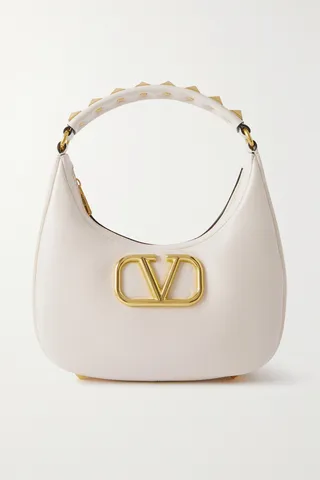 Valentino Garavani - Valentino Garavani Stud Sign Embellished Leather Shoulder Bag - Ivory