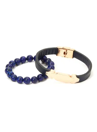 Set of 2 Leather and Beads Bracelet 