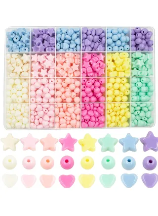 720Pcs Candy Color Acrylic Heart Beads Star Beads Round Beads, Colorful Assorted Plastic Pastel Beads Heart Star Circle Shape Cute Loose Beads Bulk for Bracelets Jewelry Making DIY Crafts Necklace 