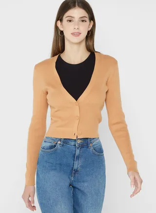 Ribbed Button Detail Cardigan