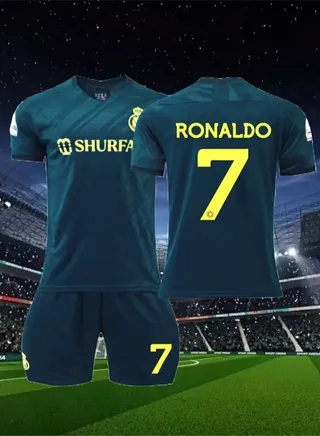 Riyadh Team Uniform No.7 Ronaldo Jersey, Football Suit Suit Yellow Jersey Print, Children's T-shirt Set 