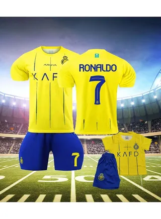 23-24 Saudi League Soccer Jersey, No. 7 Ronaldo Jersey, Jersey and Shorts Set, Suitable for Children and Adults 