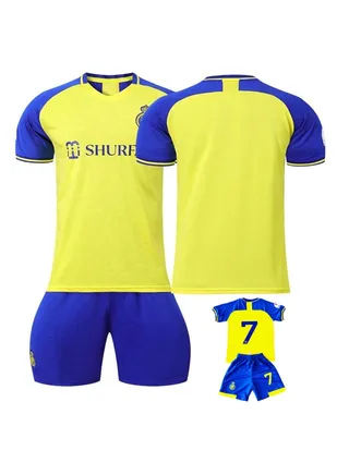 22-23 Youth Al-Nassr Ronaldo Football Jersey, #7 Soccer Youth Fan, Qatar Al Nassr Ronaldo home jersey set, Kids and Adults 