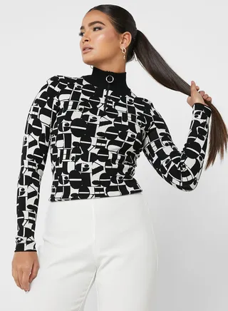 High Neck Printed Sweatshirt