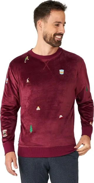 OppoSuits Deluxe Men's Christmas Sweater - Velvet Red - Xmas Icons - Red - Size: S