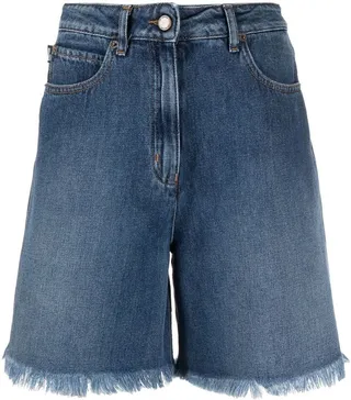 High-Rise Straight-Leg Denim Shorts