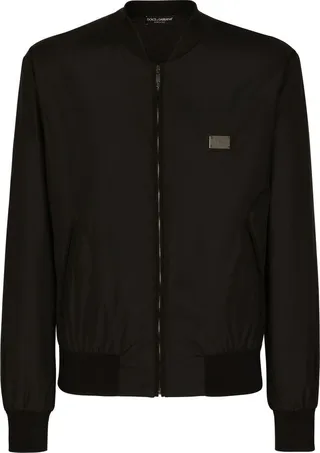 Black Logo Plaque Bomber Jacket