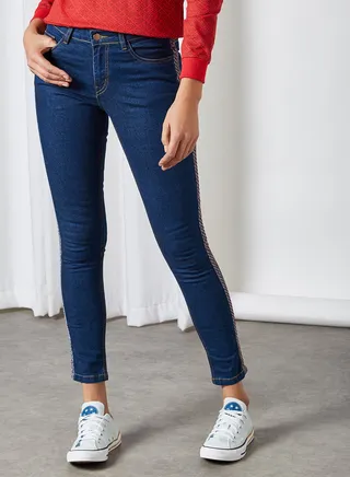 Skinny Fit Mid-Rise Cotton Jeans Navy Blue 