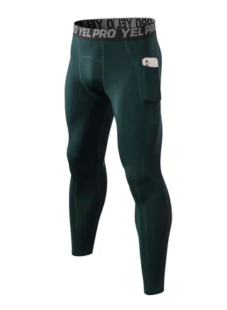 Men Quick Dry Breathable Elastic Running Trousers Dark Green 