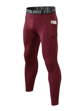 Men Quick Dry Breathable Elastic Running Trousers Burgundy 