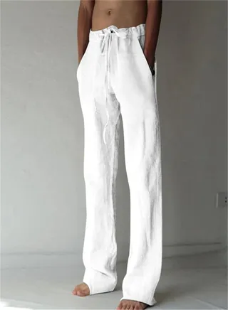 Casual Solid Color Thin Linen Pants White 