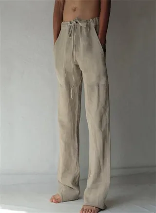 Casual Solid Color Thin Linen Pants Beige 