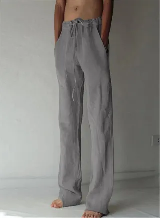 Casual Solid Color Thin Linen Pants Dark gray, 