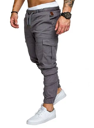 Men's Solid Color Casual Tie Elastic Sports Pants 