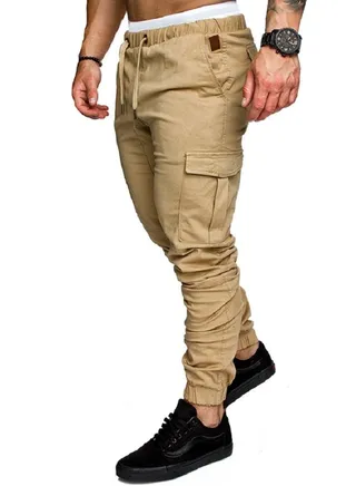 Men's Solid Color Casual Tie Elastic Sports Pants 