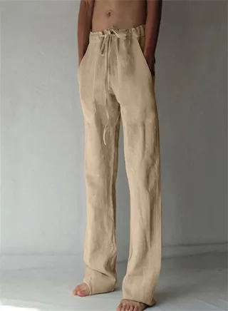 Casual Solid Color Thin Linen Pants Khaki color, 