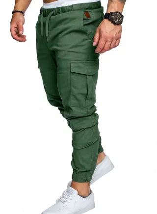 Men's Solid Color Casual Tie Elastic Sports Pants 