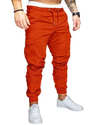 Men's Solid Color Casual Tie Elastic Sports Pants 