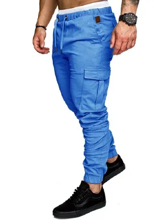 Men's Solid Color Casual Tie Elastic Sports Pants 