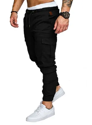Men's Solid Color Casual Tie Elastic Sports Pants 