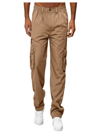Men's Sasual Solid Color Thin Pants Khaki, 