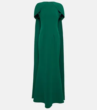 Ginkgo cape-detail crepe gown