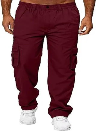 Men's Sasual Solid Color Thin Pants Wine Red 