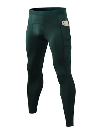 Men Quick Dry Breathable Elastic Running Trousers Dark Green 