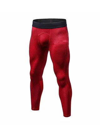 Men Quick Dry Breathable Elastic Running Trousers Red 