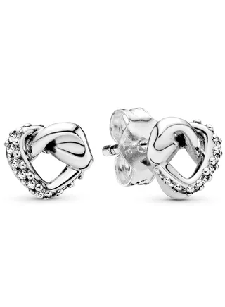 Pandora Jewelry Knot Heart Stud Earrings in Cubic Zirconia in 925 Sterling Silver 