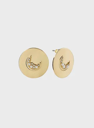 Crescent Moon Rhinestone Stud Earrings