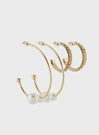 Rhinestone Pearl Hoop Earrings