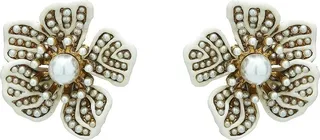 Pearl-Embellished Flower Earrings