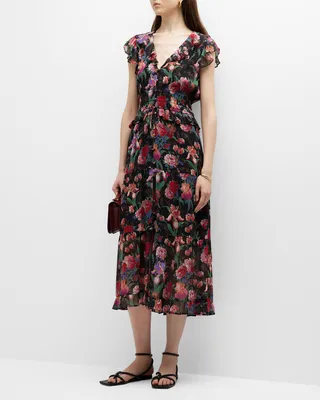 Paradise Floral Ruffle A-Line Midi Dress