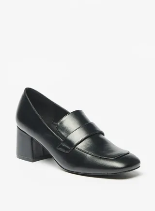 Women Solid Slip On Loafers with Block Heels 