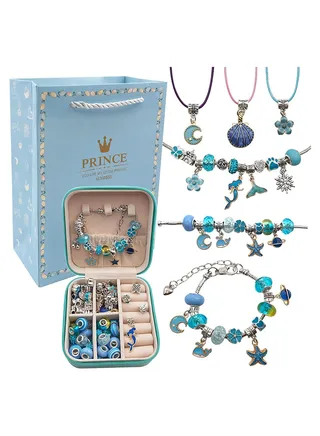 Bracelet Making Kit for Girls,68PCs Charm Bracelets Kit with Jewelry Box, Jewelry Charms, Bracelets for DIY Craft, Jewelry Gift for Adults and Kids，Present For 8-12 Year Old Girl (Blue) 