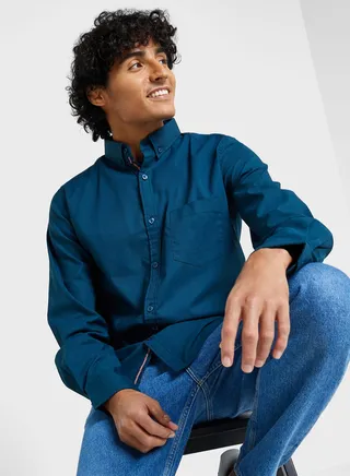 Cotton-Elastane Casual Single Pocket Shirt 